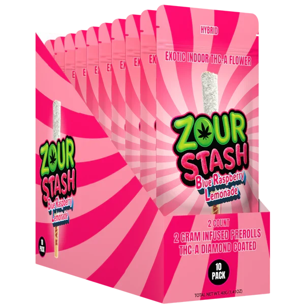 ZOUR STASH EXOTIC THC-A DIAMOND COATED 2G x 2CT PRE ROLL JOINTS | DISPLAY OF 10 (MSRP $each)