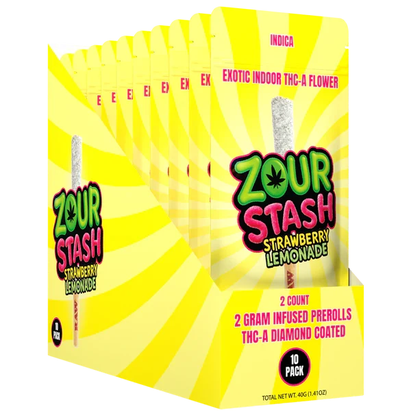ZOUR STASH EXOTIC THC-A DIAMOND COATED 2G x 2CT PRE ROLL JOINTS | DISPLAY OF 10 (MSRP $each)