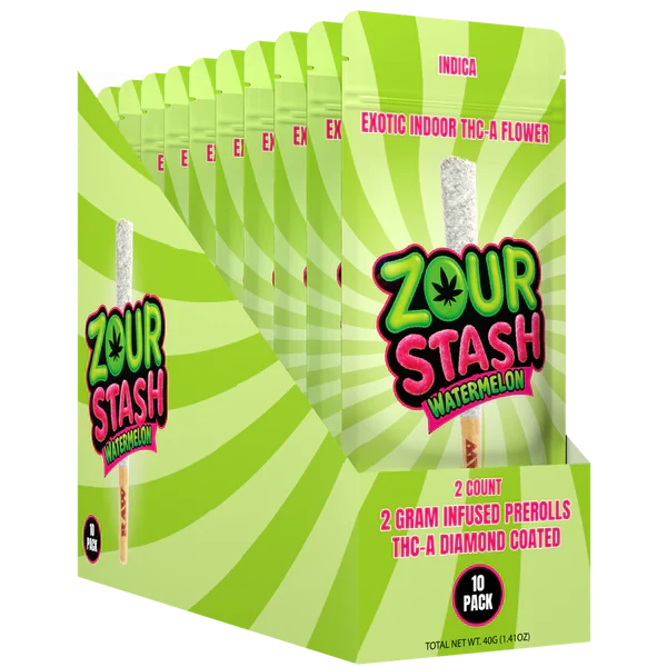 ZOUR STASH EXOTIC THC-A DIAMOND COATED 2G x 2CT PRE ROLL JOINTS | DISPLAY OF 10 (MSRP $each)